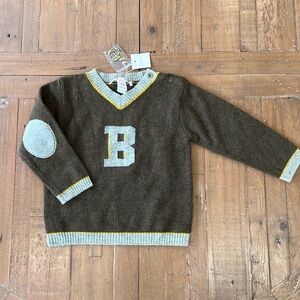 Bonpoint intarsia 100% merino wool v-neck sweater nwt